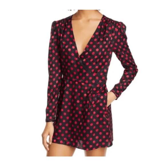 RE/DONE Sz M 80s Wrap Jacquard 100% Silk Polka Dot Mini‎ Dress NWT long sleeve - Picture 1 of 13